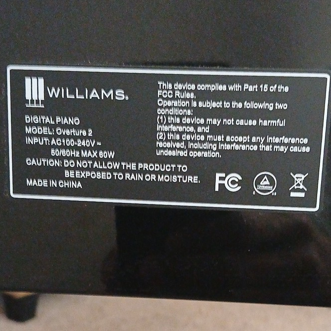 Williams Overture 2 88-Key Digital Piano with 3 Pedals, Black