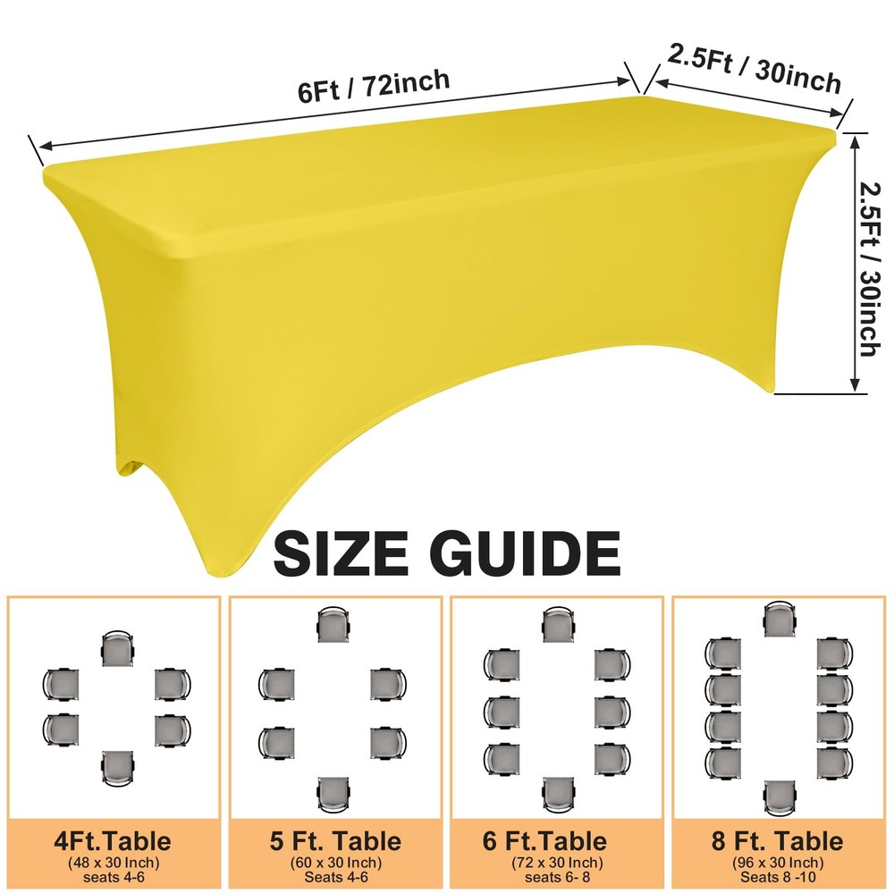 2 Pack 6 Feet Yellow Spandex Tablecloth for Rectangular Tables Fitted & Stret...