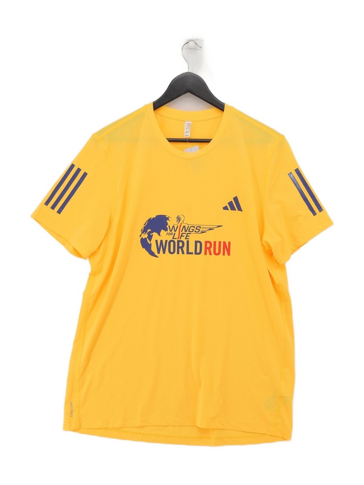 Adidas Men's Loungewear L Yellow 100% Polyester Round Neck Basic