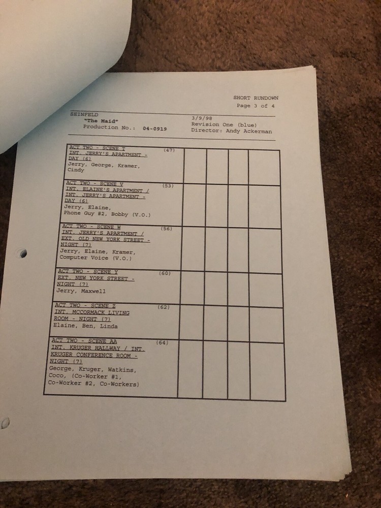 SEINFELD "THE MAID" ... Vintage Script