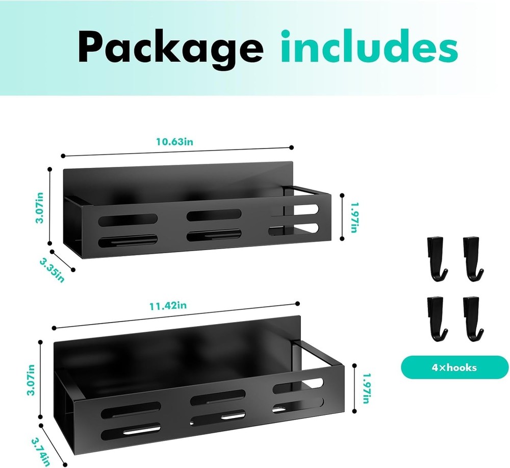 Sleek Black Magnetic Spice Storage Rack - Includes Hooks for Extra Convenience