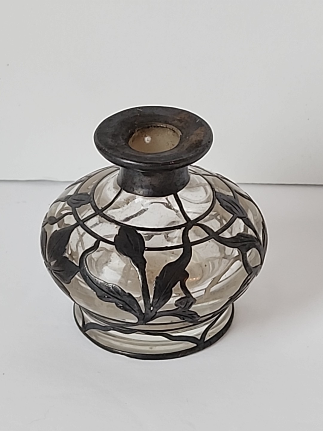 Antique Sterling Silver Overlay Art Nouveau Perfume Bottle No Stopper READ