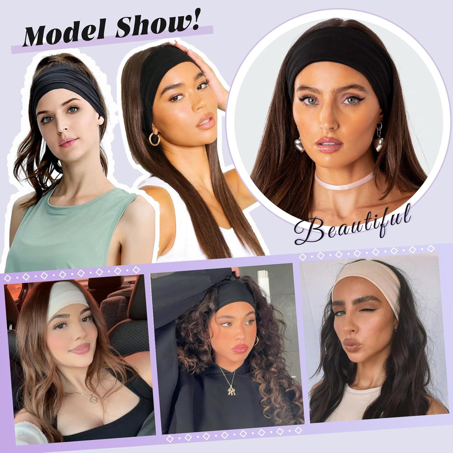 6 Packs Wide Headbands for Women Fashion Headband Stretch Headband Boho Head Ban