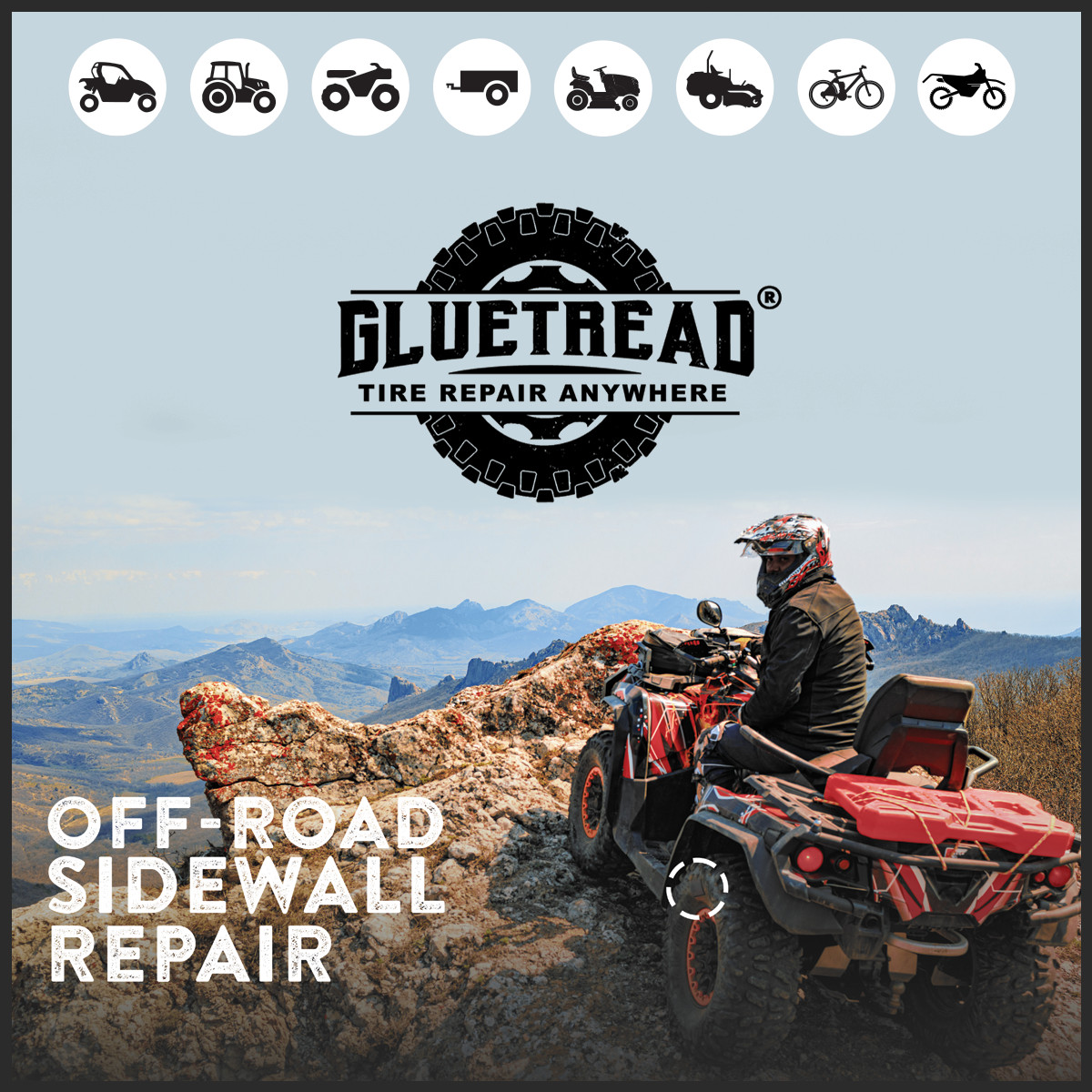 GlueTread Off road External Sidewall Repair Patch Kit for Tubeless Tires ATVUTV