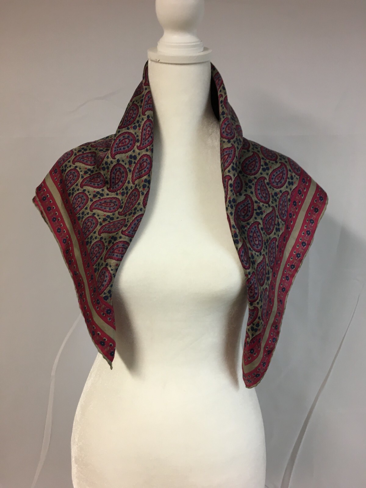 Vintage Ann Klein Silk Scarf 26" Square Fuchia Navy Gray Paisley