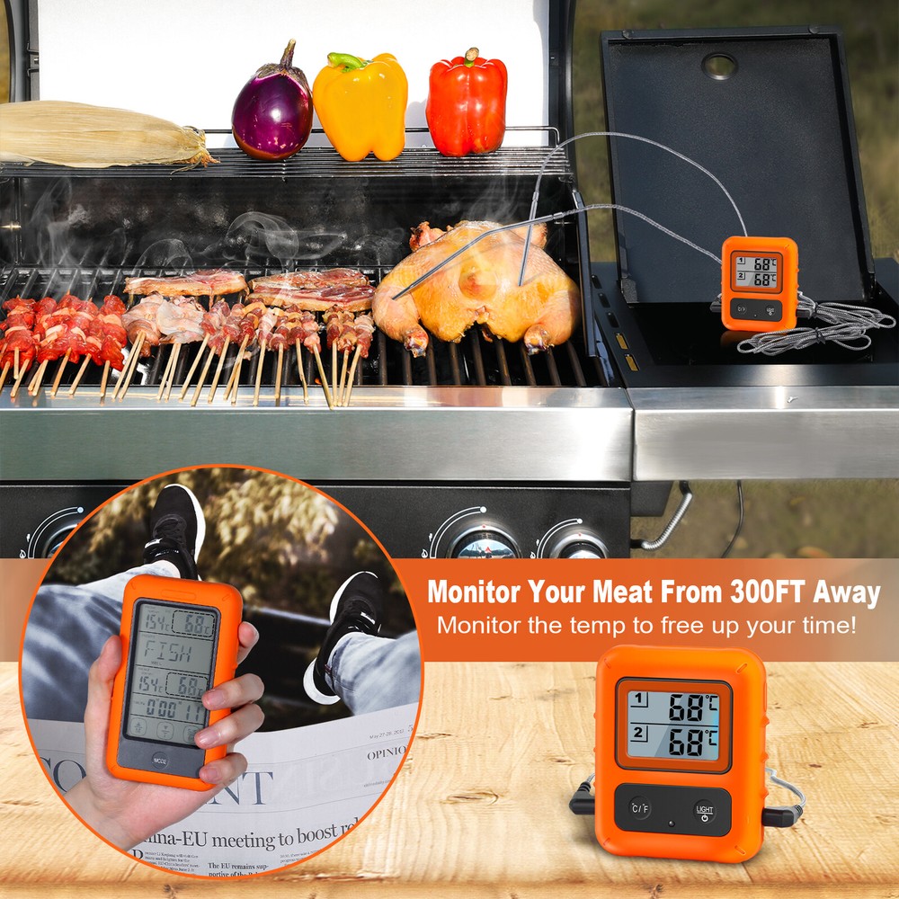 Dual 2 Probes Digital Wireless LCD Meat Cooking Kitchen Alarm Thermometer &Timer