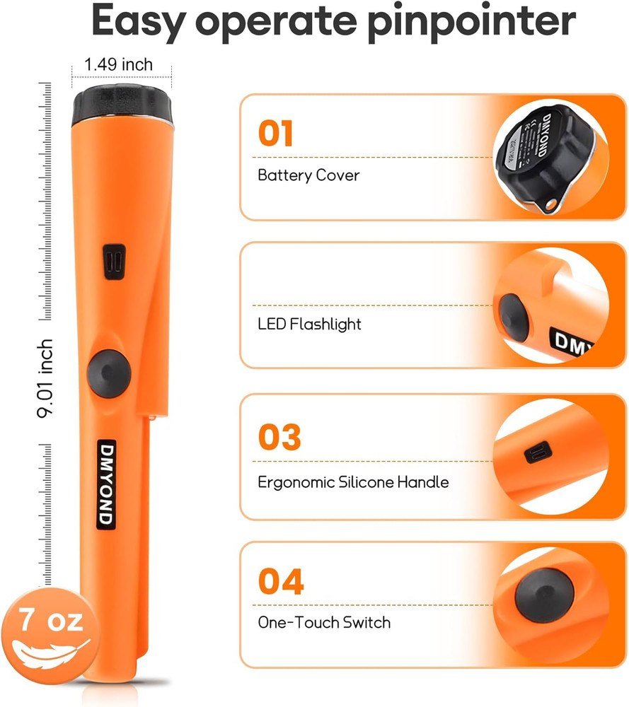 Dmyond Metal Detector Pinpointer - Professional Waterproof Handheld Pin Pointer