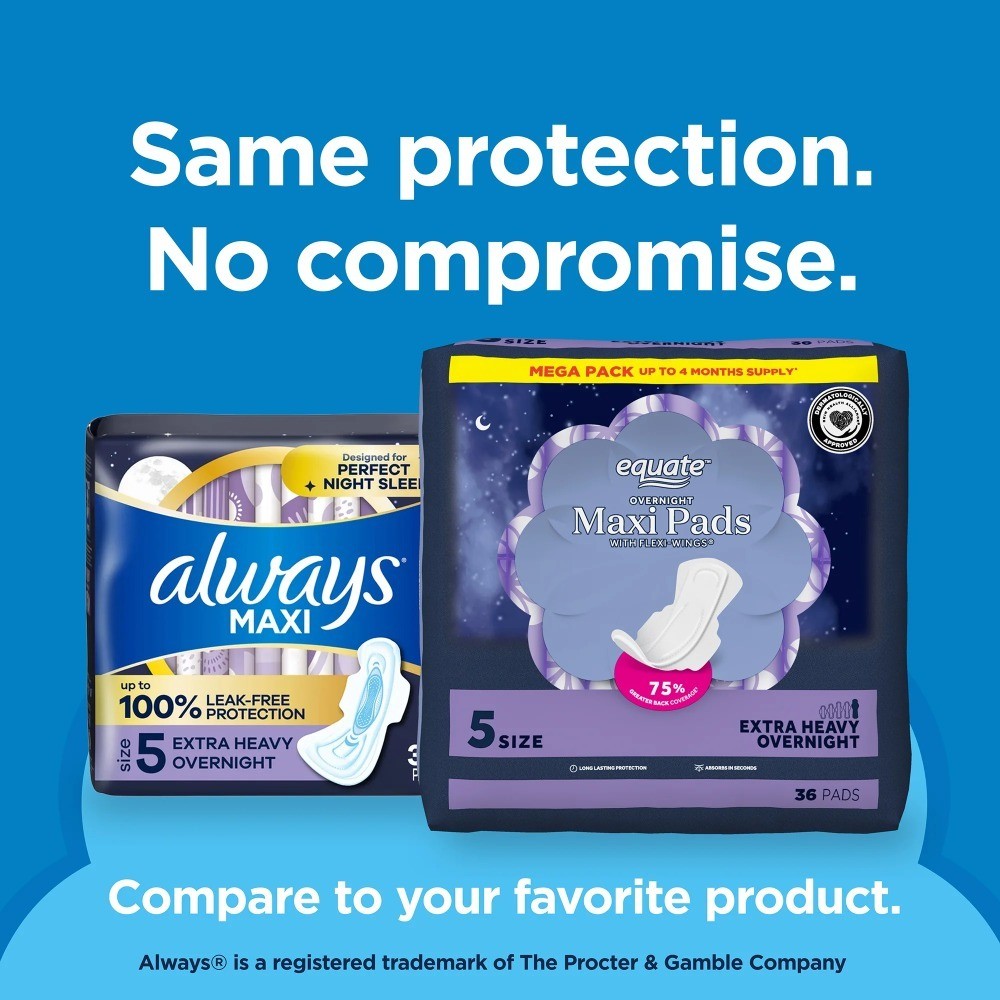 Extra Heavy Overnight Absorbency Maxi Pads with Wings Size 5 36 Count