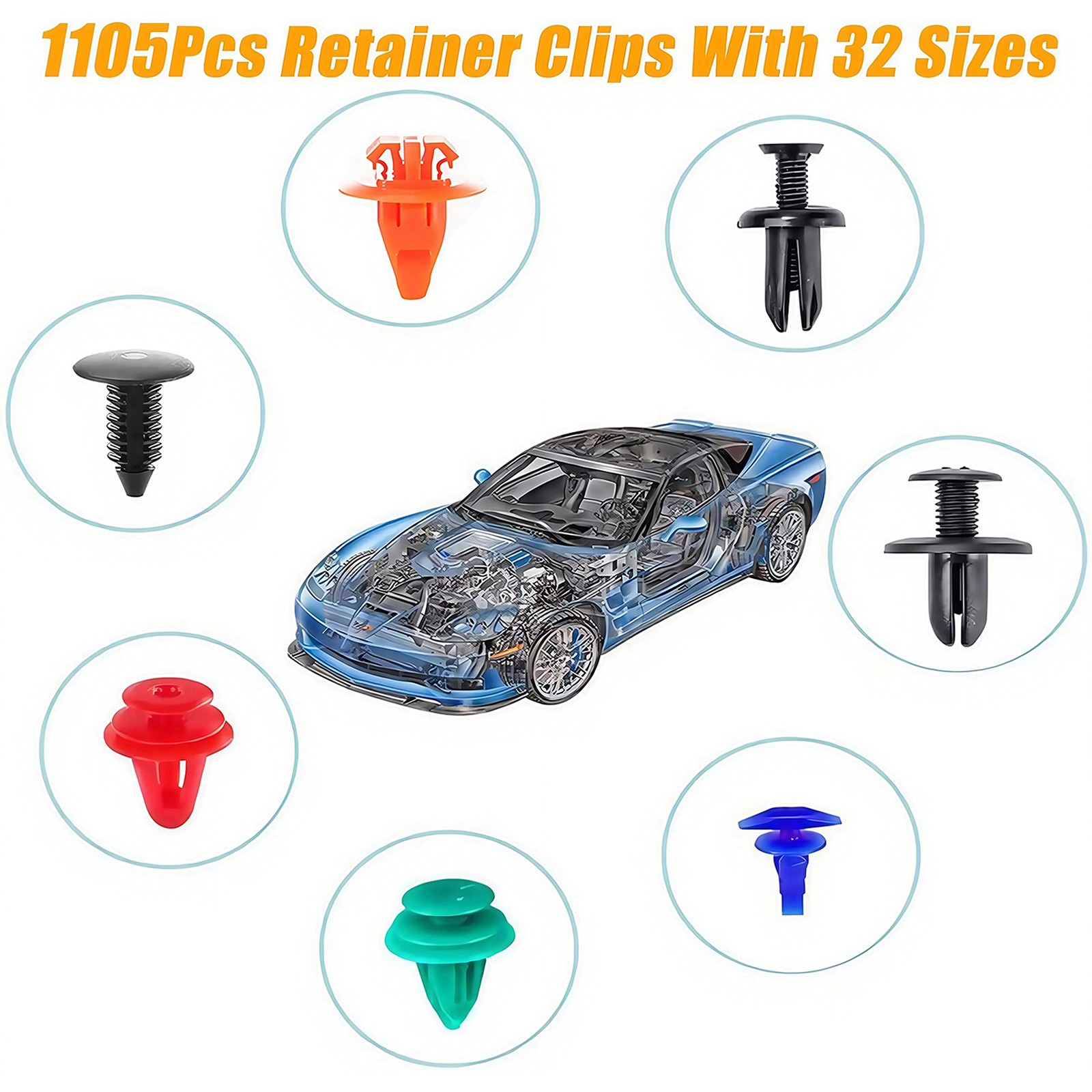 1240PCS Car Retainer Clips Auto Panel Trim Fasteners Push Pin Rivet Bumper Kit