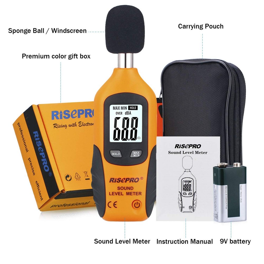 Decibel Meter, RISEPRO® Digital Sound Level Meter 30 – 130 dB Small, Black