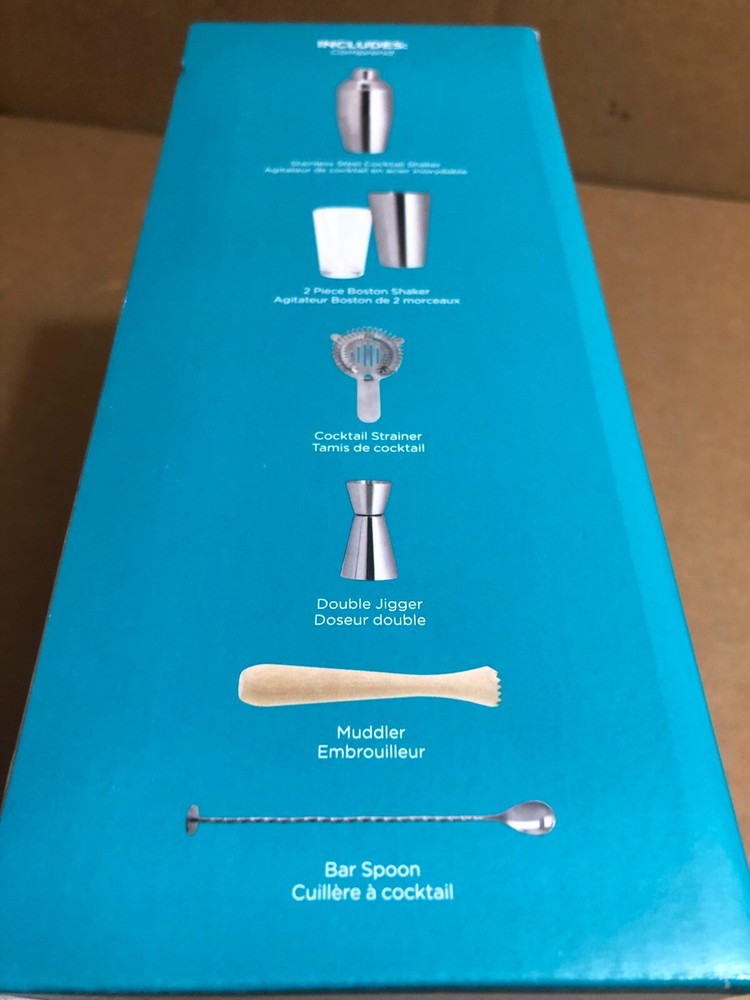 7 pc Bonny Bartender Drink Mixing Set Shaker Spoon Strainer, Muddler Jigger NIB