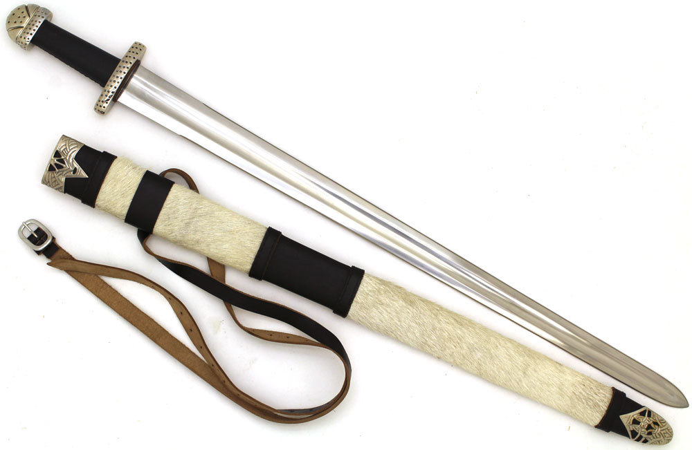 10 Century Full Tang High Carbon Trondheim Viking Sword w/ Fur Leather Sheath