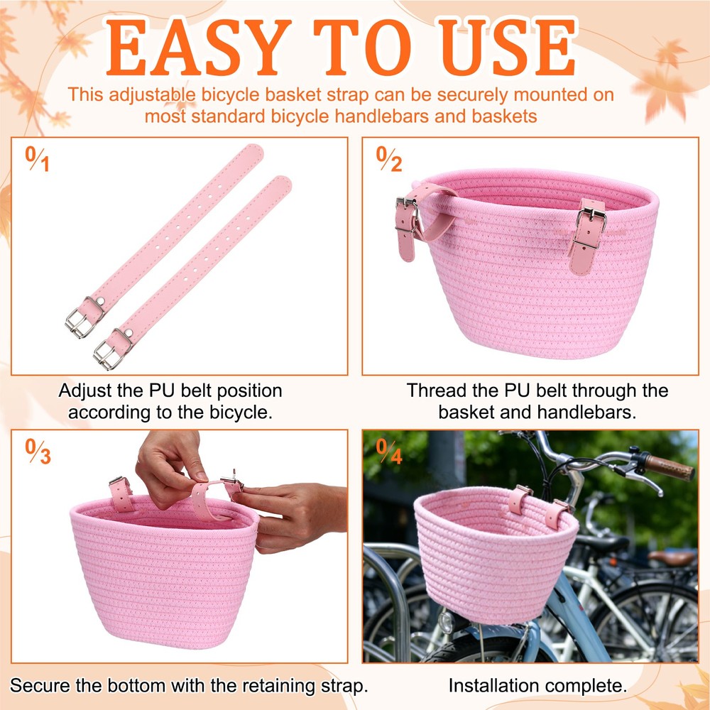 4 Pcs Adjustable Leather Bicycle Basket Strap, Light Brown