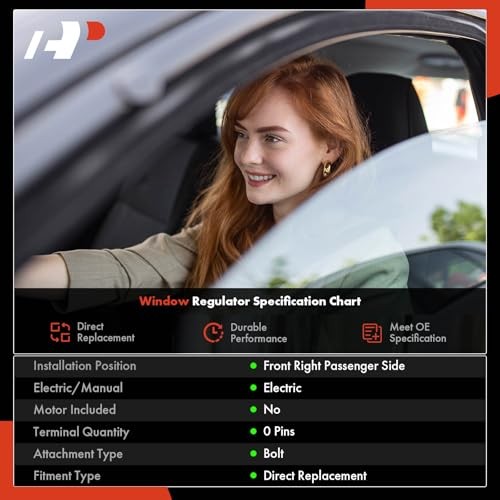 Front Right Electric Power Window Regulator Without Motor, Compatible with