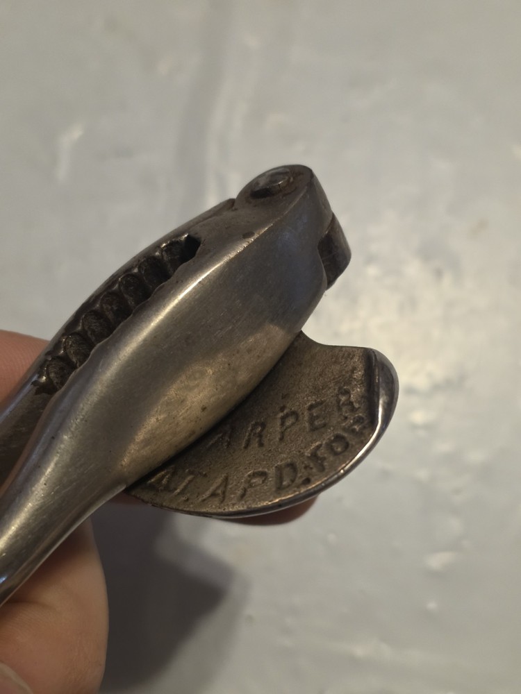 Vintage Cast Iron Nut Cracker Marked HARPER PAT Applied