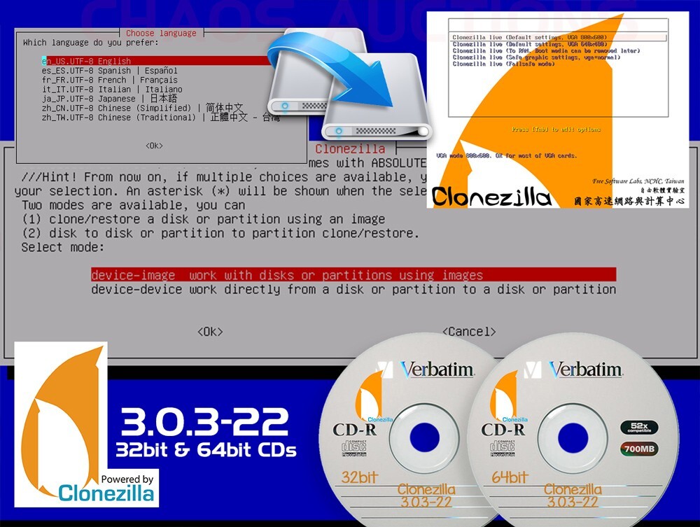 Clonezilla 3.0.3-22 LIVE CDs Disk & Partition Imaging / Cloning 32bit & 64bit