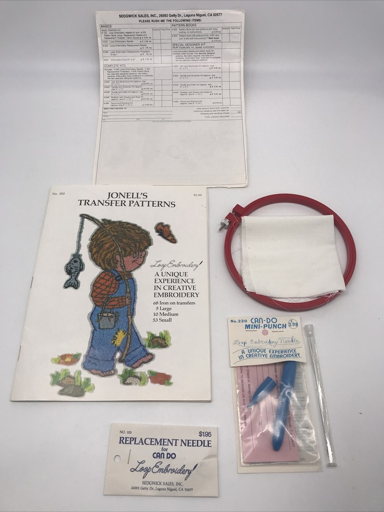 Vintage Jonell’s Loop Embroidery kit - Patterns, punch, needles, hoop