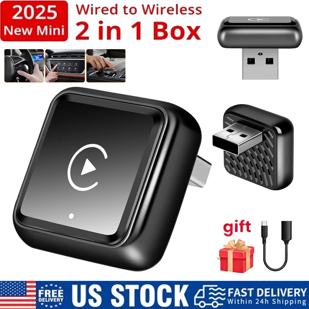 Carplay Adapter 2-IN-1 Wired to Wireless CarPlay Android Auto Mirror Link NEW