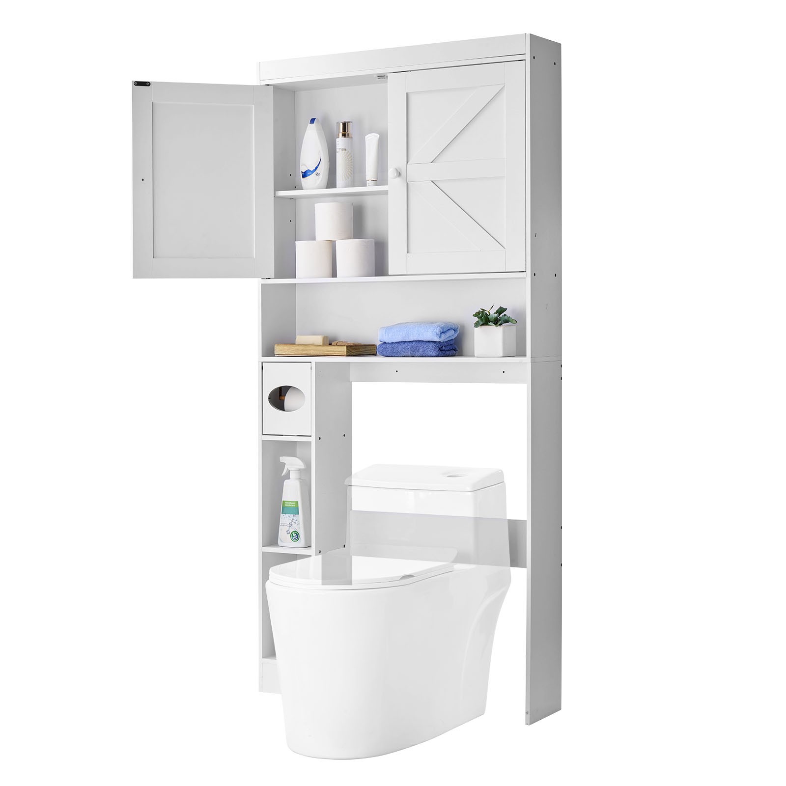 Over The Toilet Storage Cabinet for Bathroom with Adjustable Shelf White 67.4" H