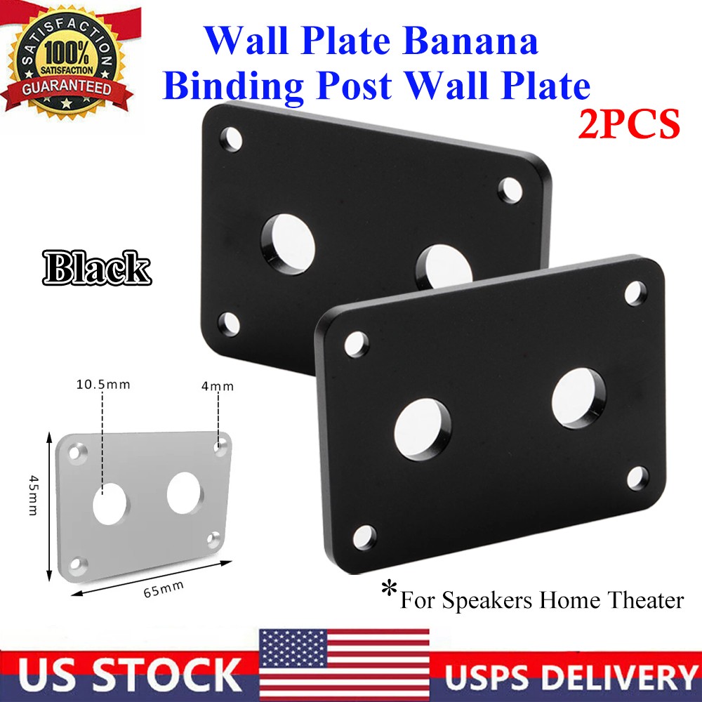 2PC Aluminum Banana Socket Plate Binding Post Speaker Panel Terminal Box Black
