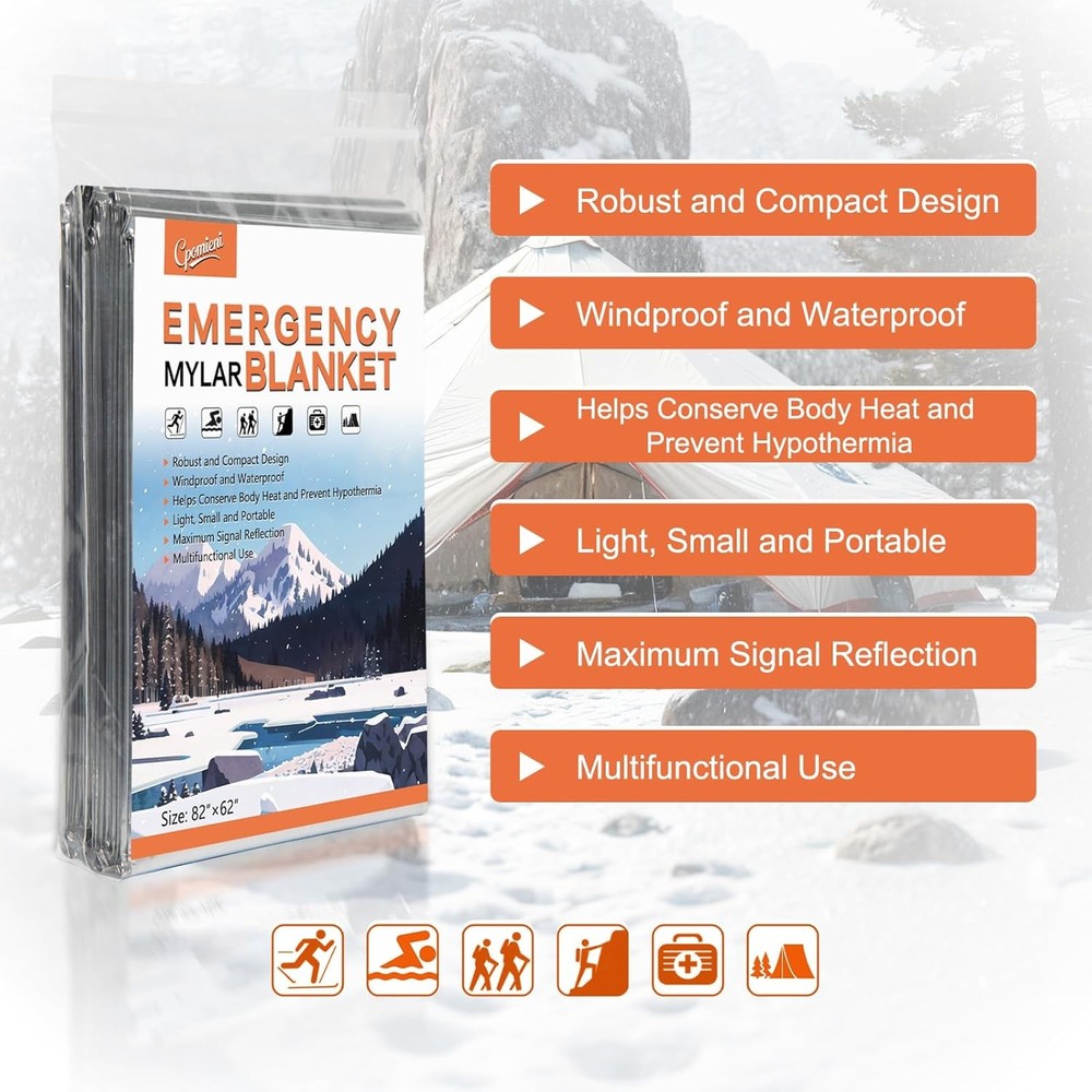 Emergency Mylar Thermal Blankets 4 Pack 82x62