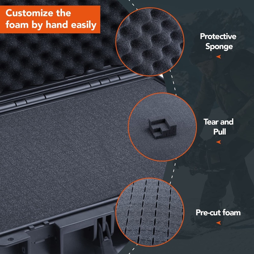 Lykus HC-4410 Waterproof Hard Case with Customizable Foam Insert, Interior Si...