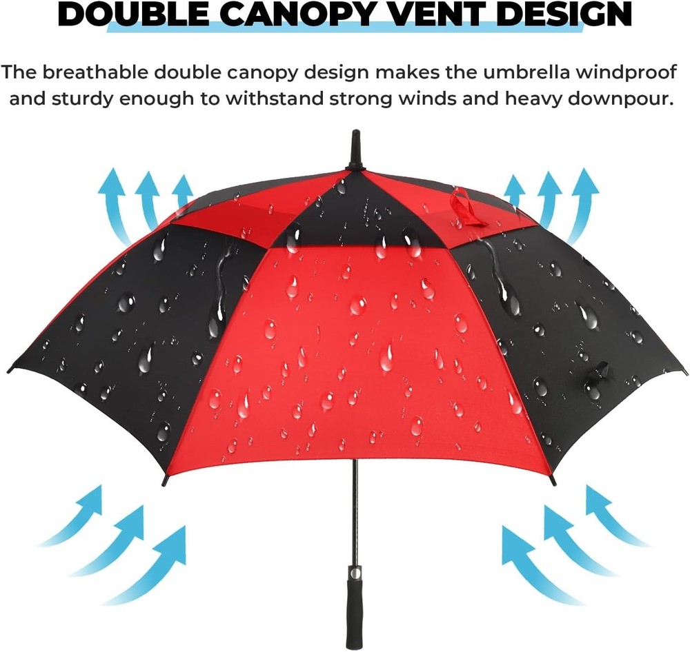 Automatic Open Golf Umbrella Large Vented Canopy Wind Resistant Rain US