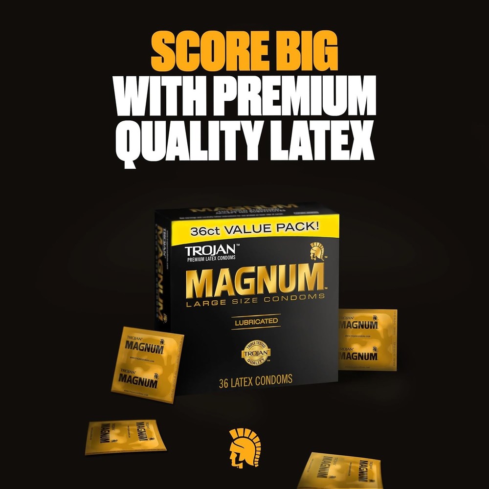 TROJAN Magnum Lubricated Large Condoms, Comfortable and Smooth Lubricated, Ameri