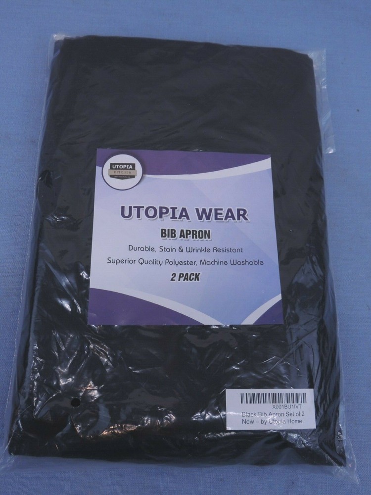 UTOPIA WEAR BIB APRON * 2 PACK * DURABLE STAIN & WRINKLE RESISTANT BLACK