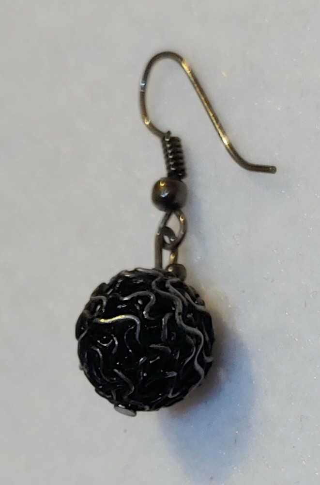 pierced dangle earrings - WIRE BALL - 1/2 in Dia - BLACK