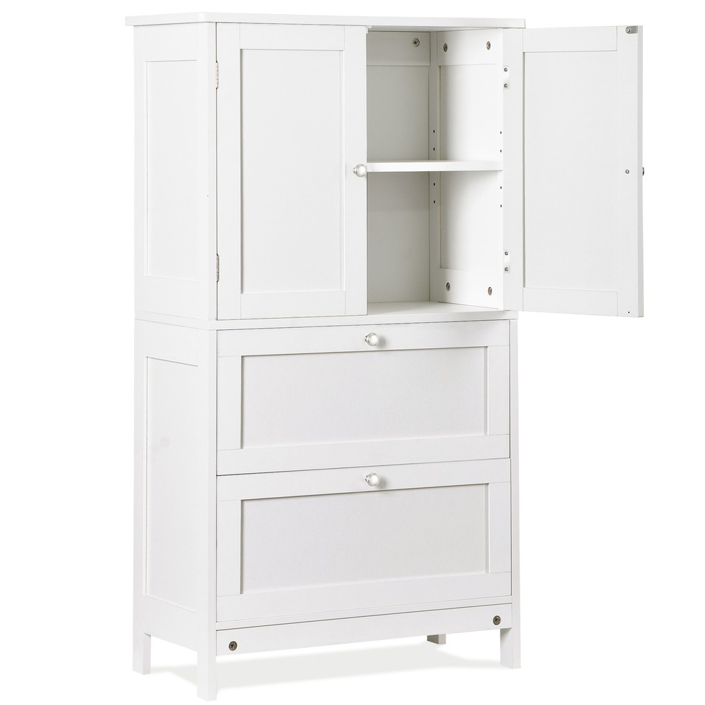 Storage Floor Cabinet Freestanding Entryway Storage Unit Console Table White