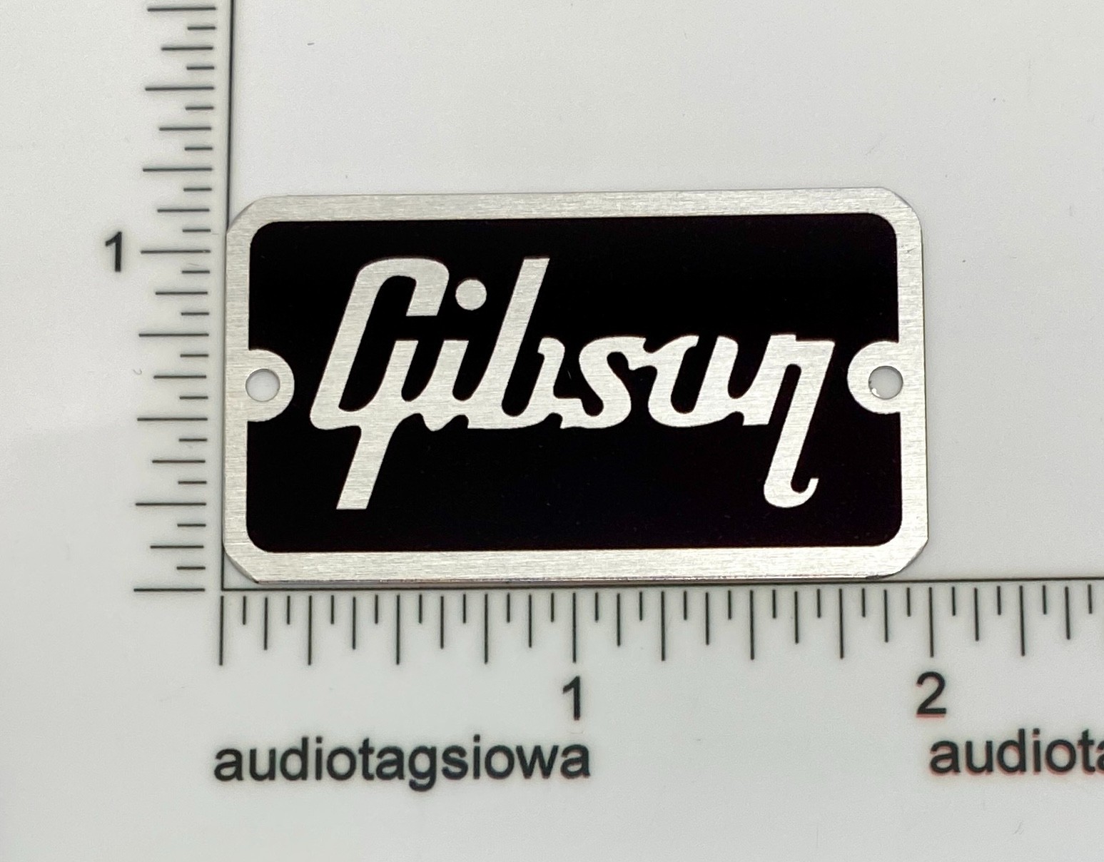 Gibson Amp or Case Logo Badge Black on Silver with Silver Screws