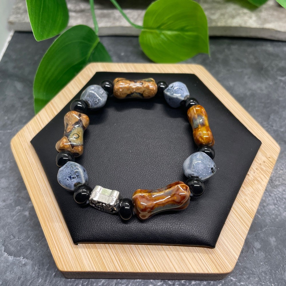 Handmade Ceramic Bead Beaded Stackable 6” Plus Stretch Bracelet New B409