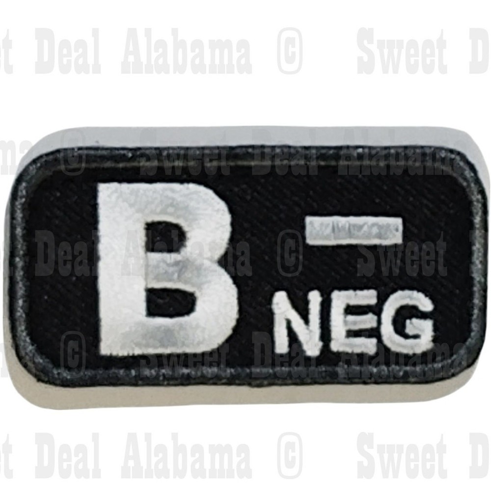 B- NEG Blood Type Patch – 2"W, Black, Hook & Loop Backing, Tactical ID Badge
