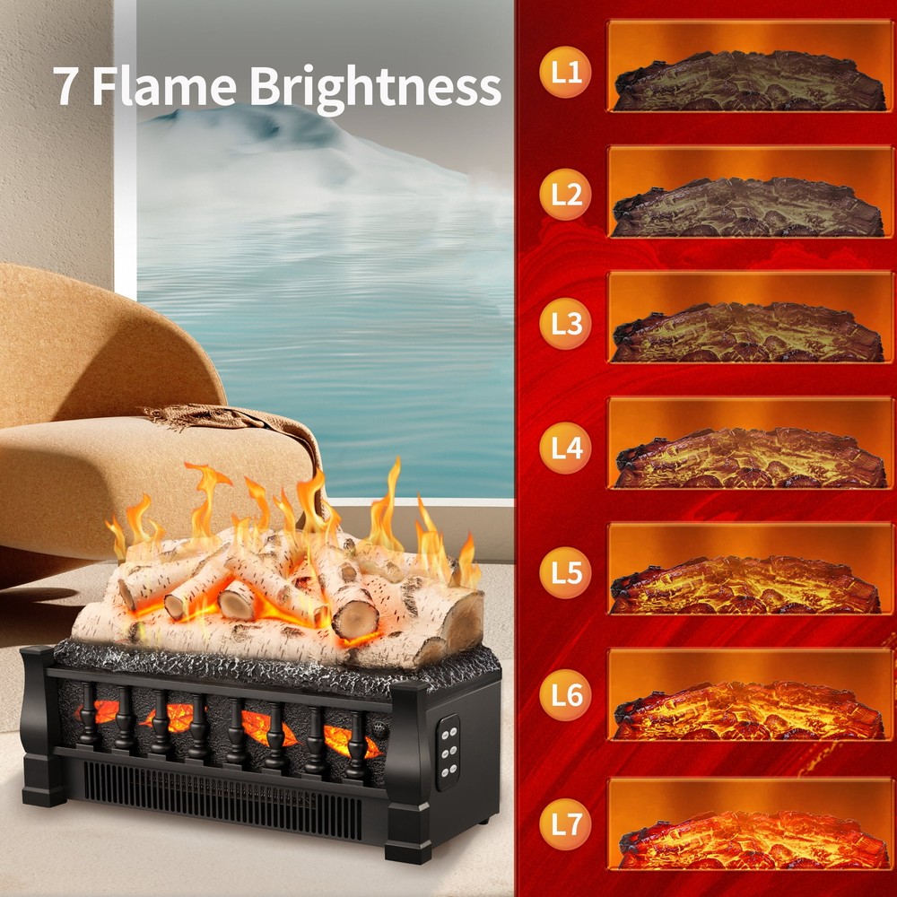 21" Electric Fireplace Log Set Heater,Remote Control,Flame Brightness Adjustable