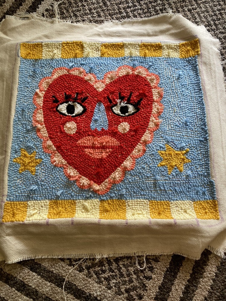 Punch Needle Piece With Heart Design