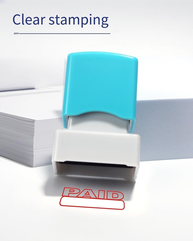 Paid Self Inking Rubber Stamper Red Ink Office Stamp Medium Sized Impression
