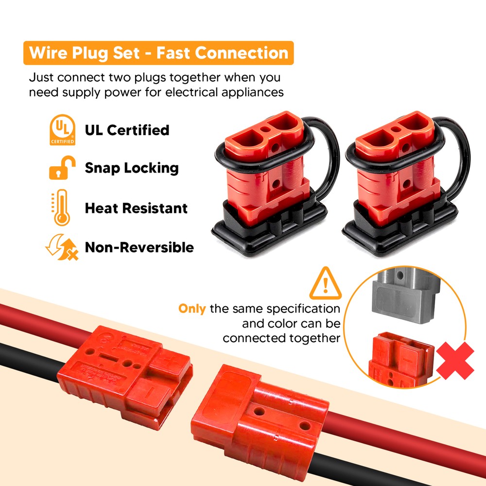 50A Battery Trailer Pair Plug Quick Connector Kit Connect Disconnect Winch 4pcs
