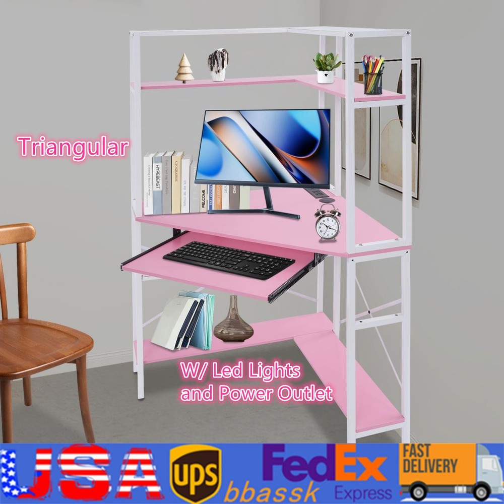 Corner Desk, Corner Computer Desk with Power Outlets, Corner Computer Desk