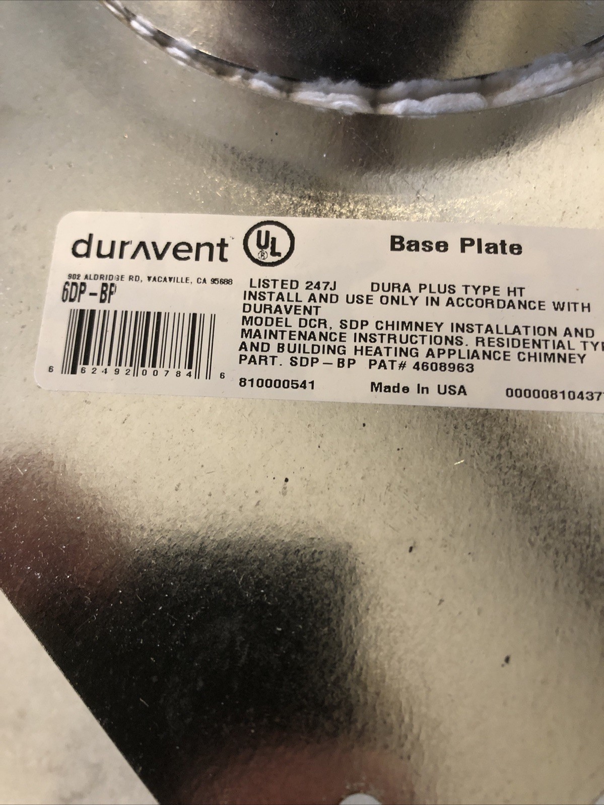 Duravent Chimney Pipe Galvanized Steel Base Plate 6DP-BP