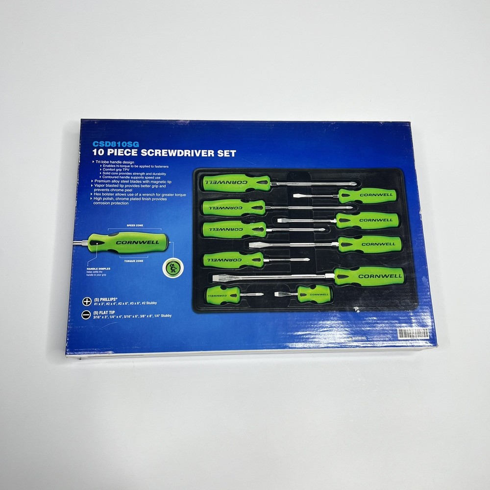 New Cornwell Tools 10pc Screwdriver Set CSD810SG Green