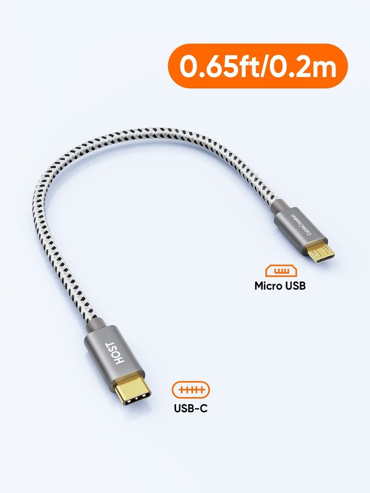 CableCreation Short USB C to Micro Cable 0.65 FT, Braided 0.65FT, Grey