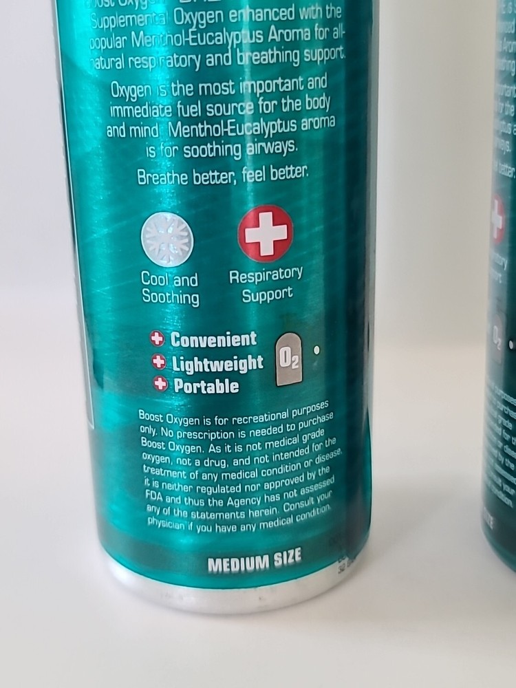 ( 2 ) BOOST OXYGEN 95% Pure Oxygen, Menthol-Eucalyptus, 5 L, MEDIUM Unit