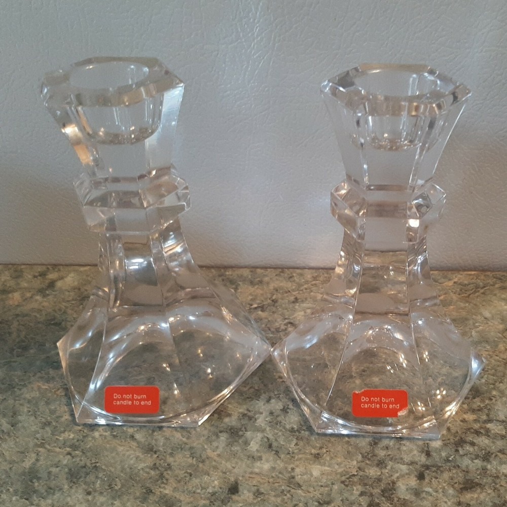 2 Lead Crystal 24% Clear Candlesticks Holders Austrian