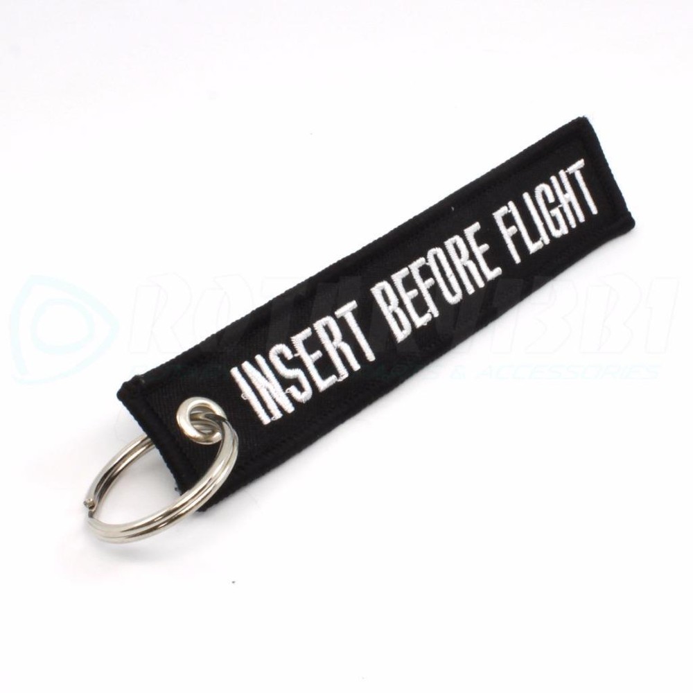 INSERT BEFORE FLIGHT QTY= 1 PC BLACK/white KEYCHAIN RING TAGS CABIN CREW PILOT