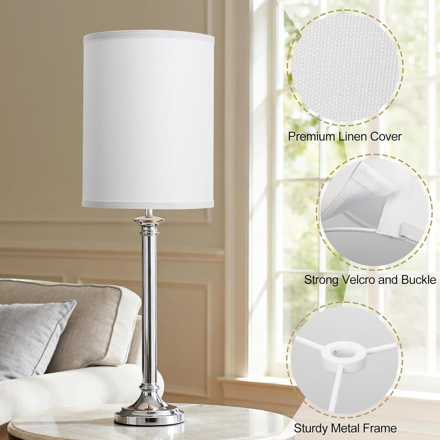 White Tall Lamp Shades Set of 2, 10" Top X 10" Bottom X 13" High Large Drum