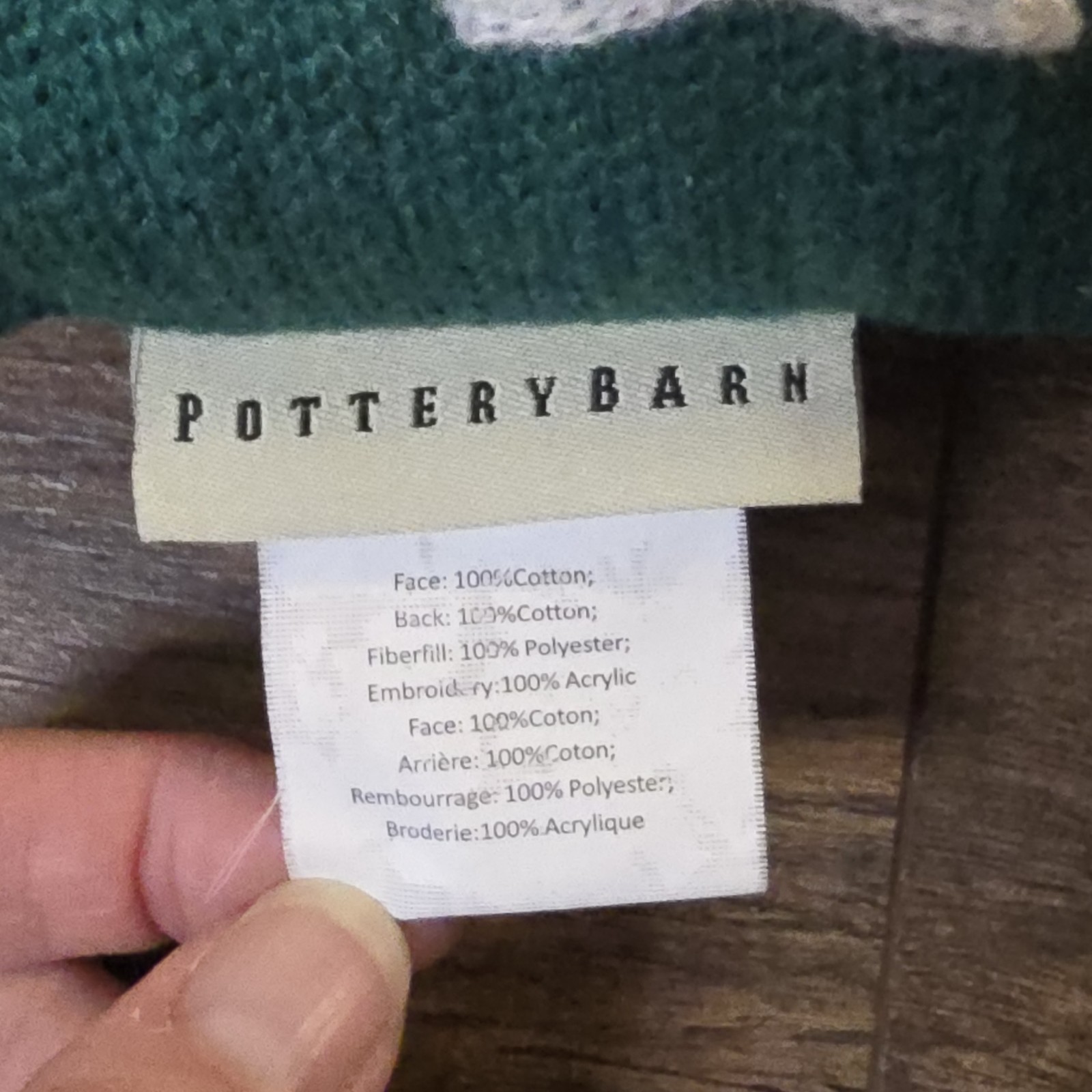 Pottery Barn Boston Tall Ship Pillow 12x12 Green Navy Embroidered Cotton