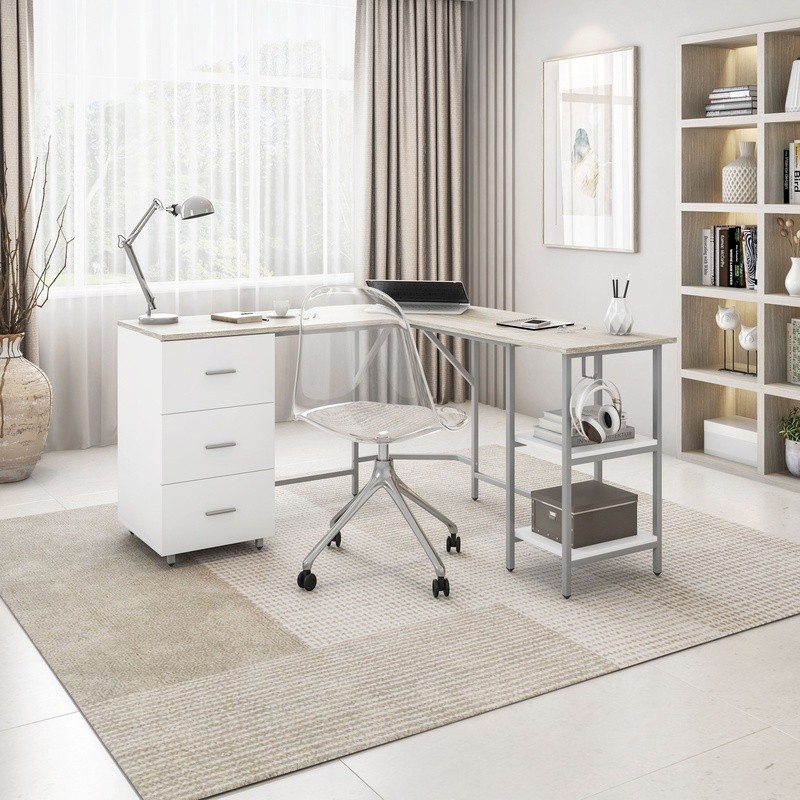L Shaped Computer Desk W/ Storage Drawers Adjustable Open Shelves Efficiency New
