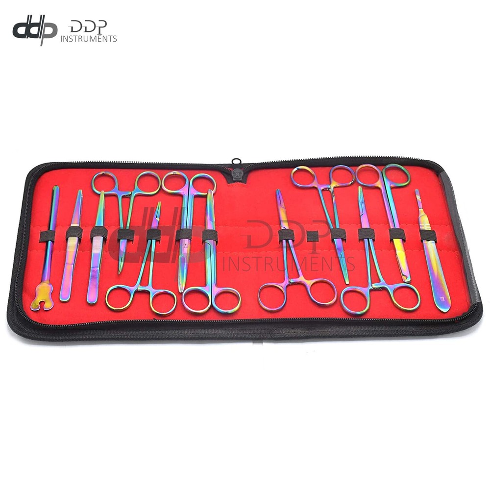 Set Of 13 Pieces Basic Surgical Forceps Scissors Needle Holder Kit Multi Color