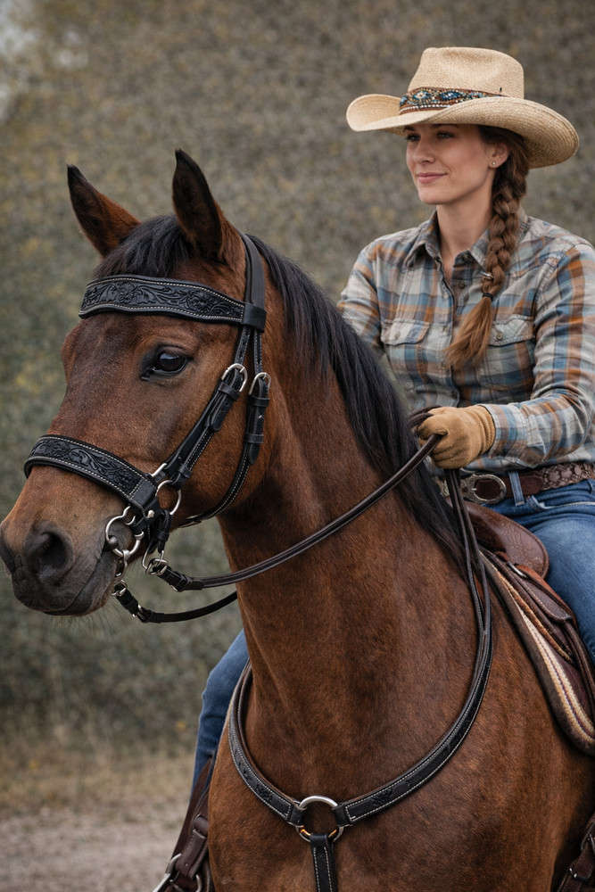 Leather Floral Bitless Sidepull Bridle Split Reins 77RS28BK